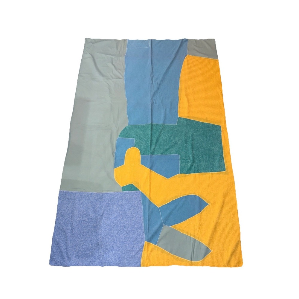 Vintage Abstract Color block throw Blanket Beach Picnic 73X48 In Blue Yellow